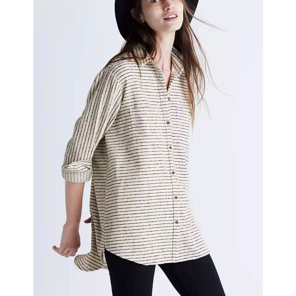 ✨Madewell Flannel Oversized Ex-Boyfriend Sz XS Shirt in Mick Striped✨ - Picture 2 of 10